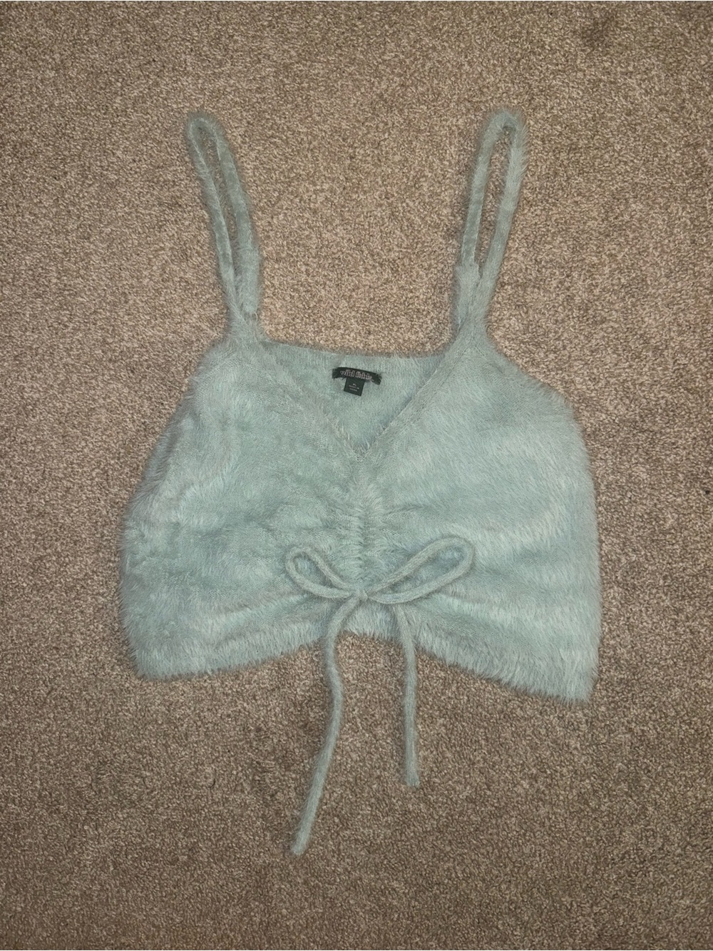 Wild Fable Fuzzy Tie-Front Cami Crop Top - Pale Blue